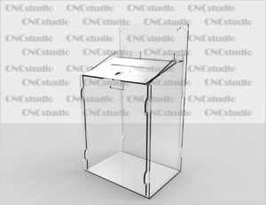 Box-14   Ящик для сбора средств навесной. Материал акрил 3 мм. Габариты 200х300х150 мм. Топ 200х70 мм