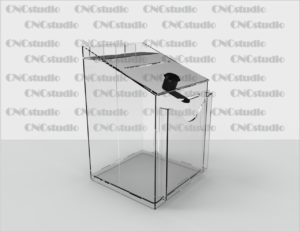 Box-25   Ящик для сбора средств. Материал акрил 1,8 мм. Габариты 120х200х120 мм. Карман 105х120 мм